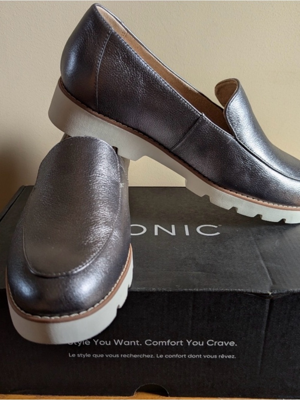 Vionic Kensley Loafers Metallic Pewter Slip-On Loafers S9 lug-sole  fall walking